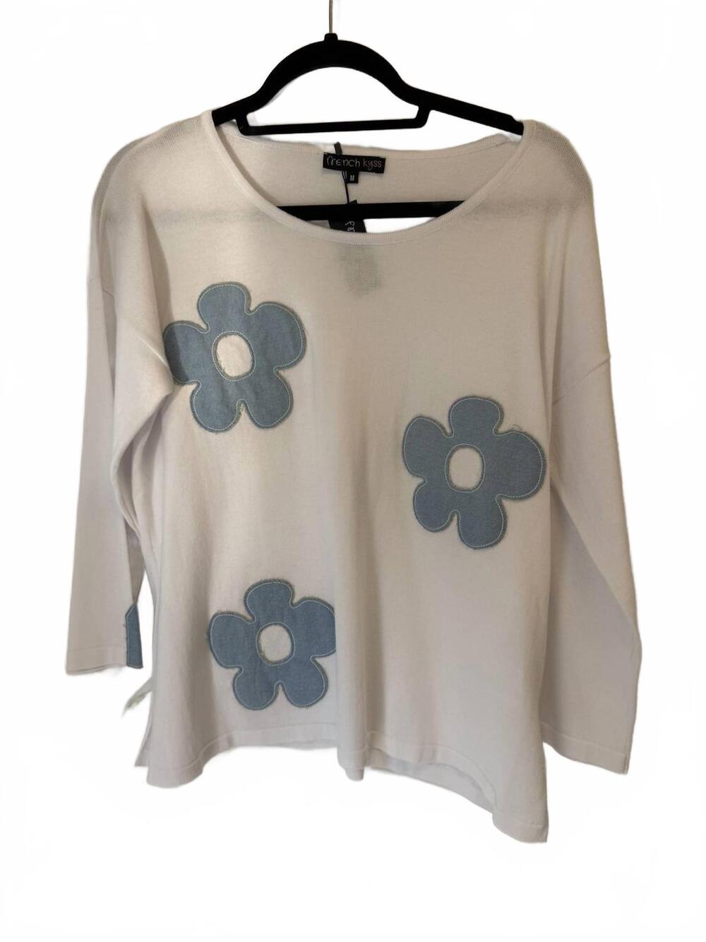 NEW FRENCH KYSS women's daisy pullover sweater in white
